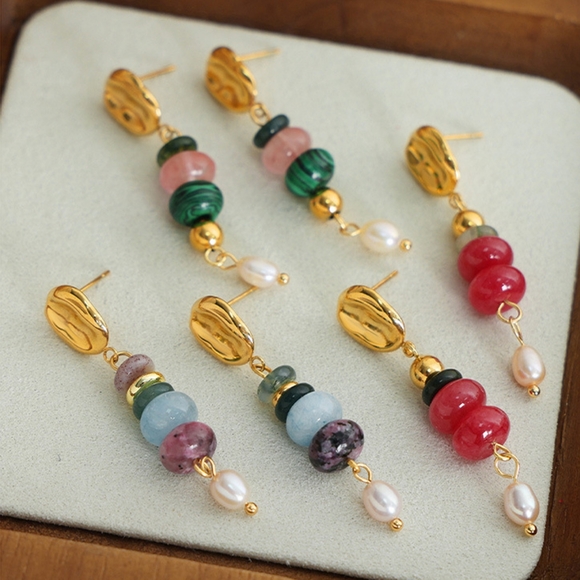 Natural Stone Freshwater Pearl Dangle Earrings SALE 20% OFF+DISCOUNTED SHIPPING - Picture 4 of 10